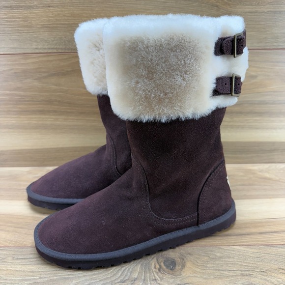 UGG Aleyah Youth Big Girls Boots Size 5 Brown Suede Shearling Fur Lined - Picture 3 of 11